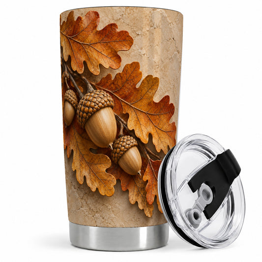 #pl[20oz|Steel] Autumn Acorn Oak Leaf 20oz Tumbler with Rustic Fall Artwork