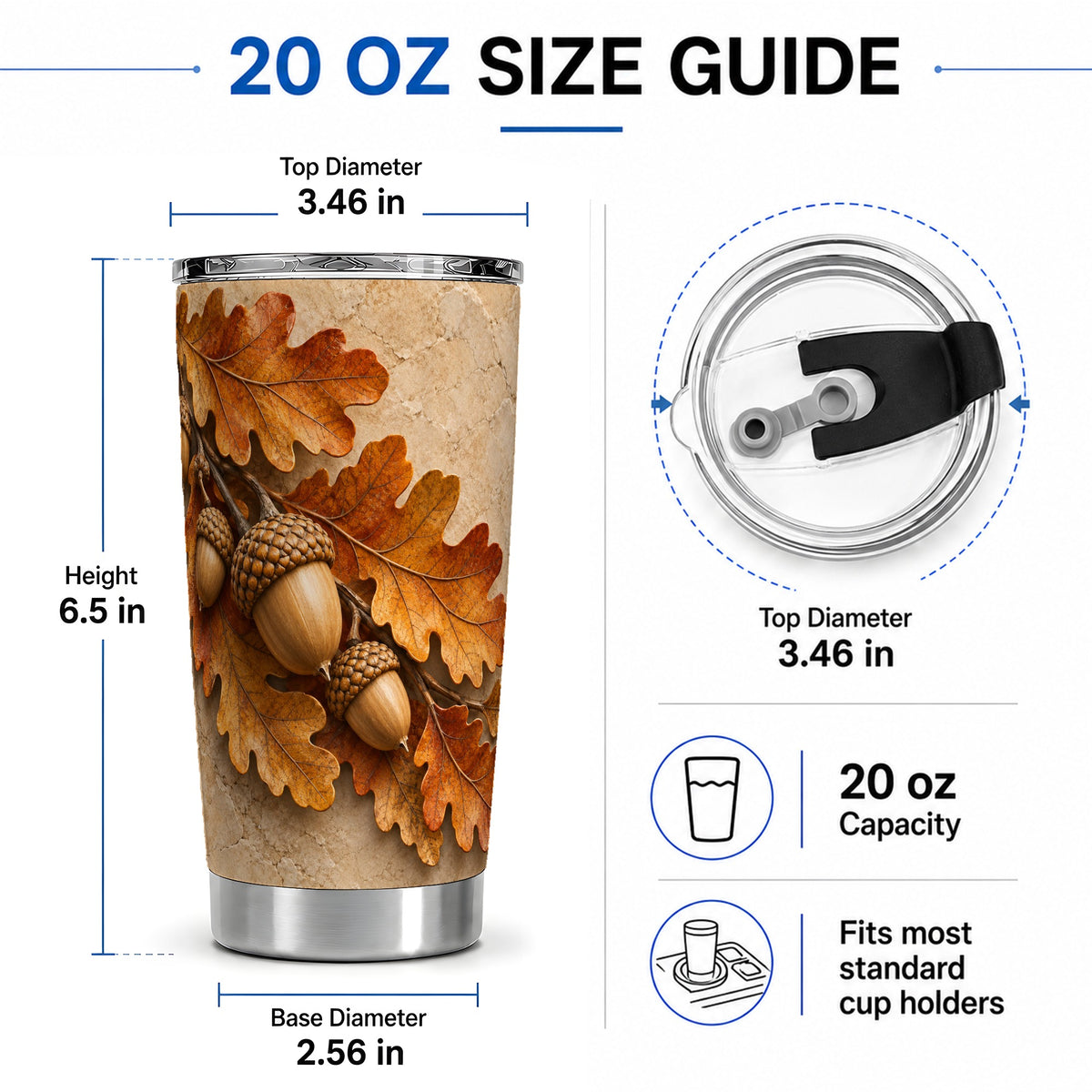 #pl[20oz|Steel] Autumn Acorn Oak Leaf 20oz Tumbler with Rustic Fall Artwork