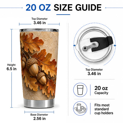 #pl[20oz|Steel] Autumn Acorn Oak Leaf 20oz Tumbler with Rustic Fall Artwork