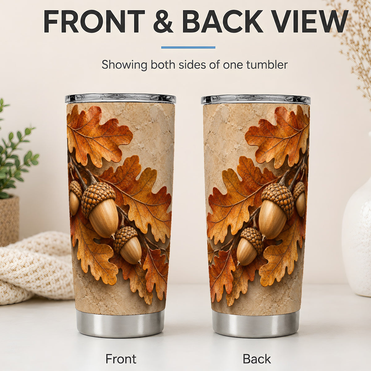 #pl[20oz|Steel] Autumn Acorn Oak Leaf 20oz Tumbler with Rustic Fall Artwork