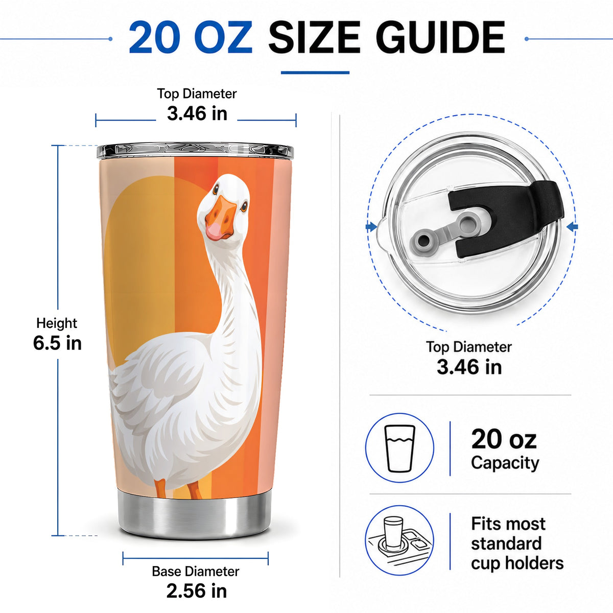 #pl[20oz|Steel] Retro Goose 20oz Tumbler with Orange Stripes and Sun Artwork