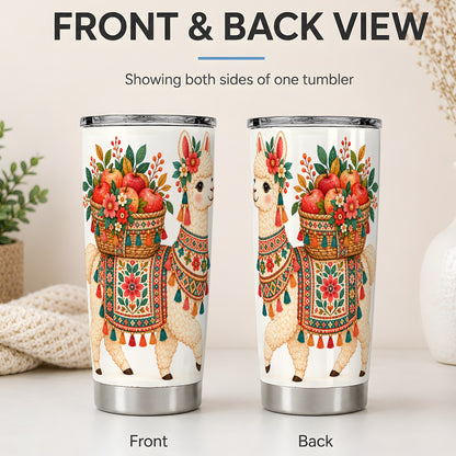 #pl[20oz|Steel] Floral Llama 20oz Tumbler with Apples and Folk Pattern Artwork