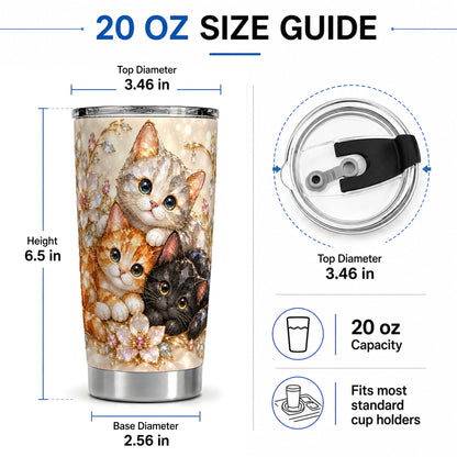 #pl[20oz|Steel] Jeweled Cat Floral 20oz Tumbler with Three Cats and Flowers