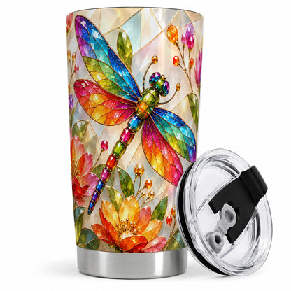 #pl[20oz|Steel] Dragonfly Stained Glass Tumbler 20oz, Floral Nature Artwork Design