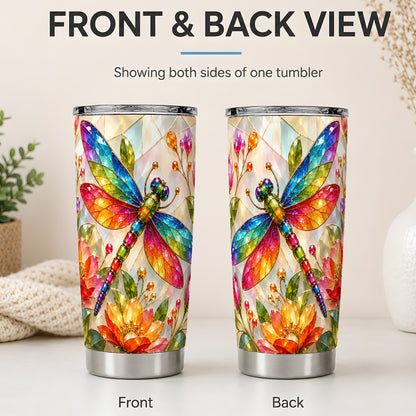 #pl[20oz|Steel] Dragonfly Stained Glass Tumbler 20oz, Floral Nature Artwork Design