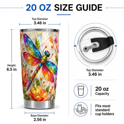 #pl[20oz|Steel] Dragonfly Stained Glass Tumbler 20oz, Floral Nature Artwork Design