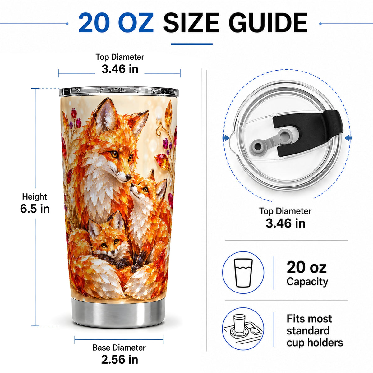 #pl[20oz|Steel] Autumn Fox Tumbler 20oz, Fox Family Jewel Leaf Woodland Nature Artwork