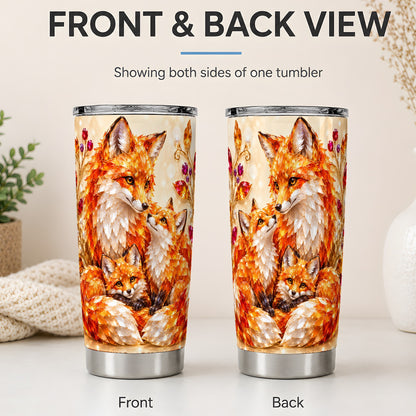 #pl[20oz|Steel] Autumn Fox Tumbler 20oz, Fox Family Jewel Leaf Woodland Nature Artwork