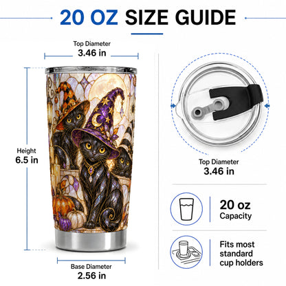 #pl[20oz|Steel] Halloween Black Cat Tumbler 20oz, Witch Hat Pumpkin Moon Fall Artwork