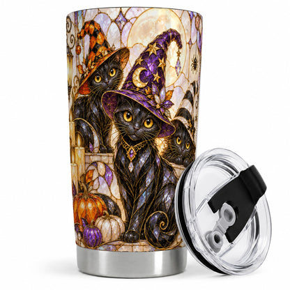 #pl[20oz|Steel] Halloween Black Cat Tumbler 20oz, Witch Hat Pumpkin Moon Fall Artwork