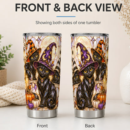 #pl[20oz|Steel] Halloween Black Cat Tumbler 20oz, Witch Hat Pumpkin Moon Fall Artwork