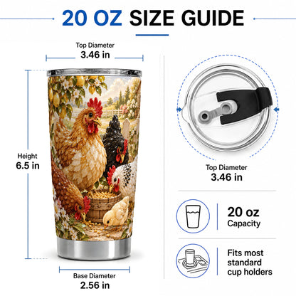 #pl[20oz|Steel] Farm Chicken Tumbler 20oz, Hen Chick Floral Country Farmhouse Artwork