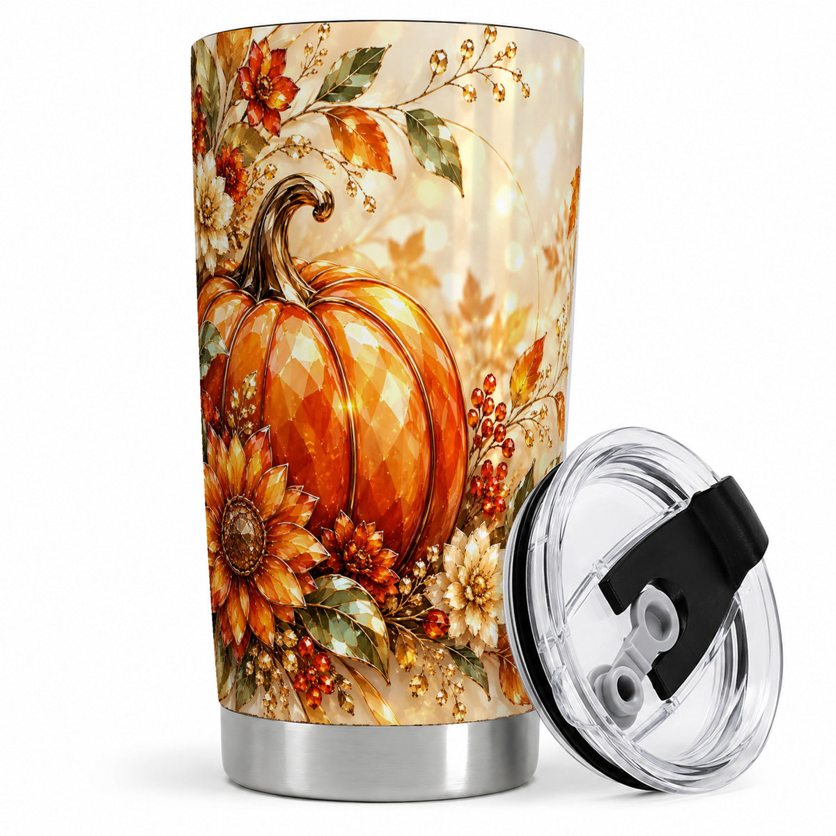#pl[20oz|Steel] Autumn Pumpkin 20oz Tumbler, Floral Fall Artwork for Autumn Lovers