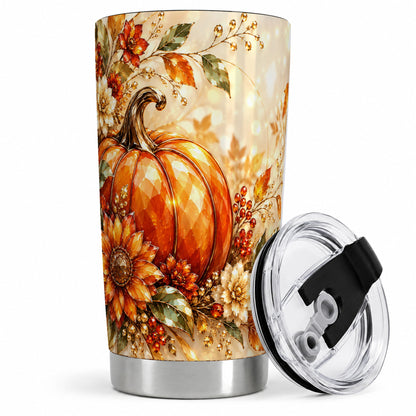 #pl[20oz|Steel] Autumn Pumpkin 20oz Tumbler, Floral Fall Artwork for Autumn Lovers