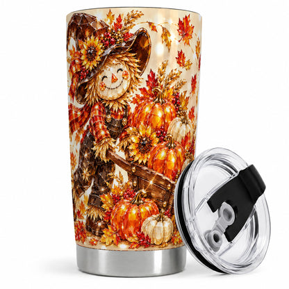#pl[20oz|Steel] Harvest Scarecrow 20oz Tumbler, Pumpkin Wagon Artwork for Fall Lovers