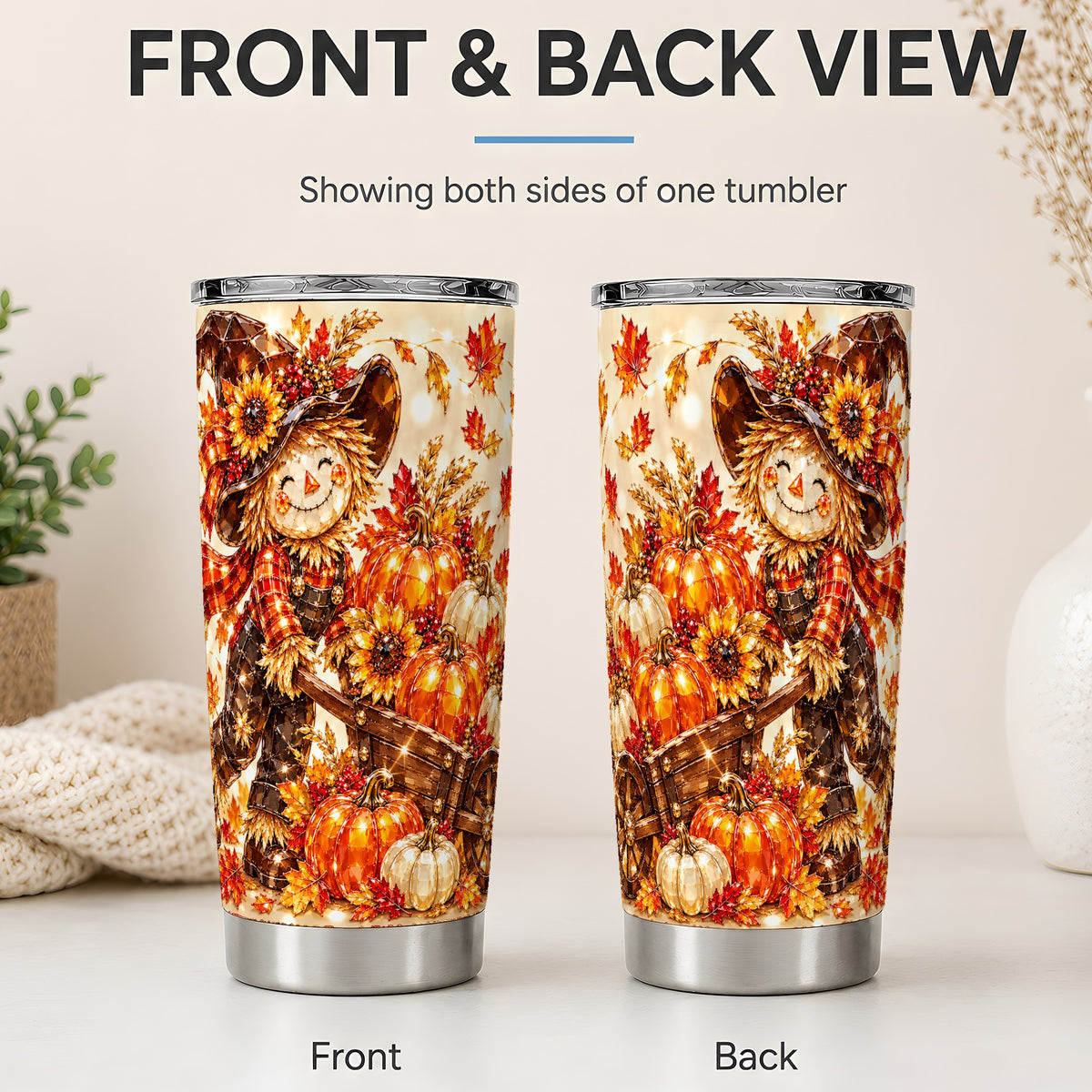 #pl[20oz|Steel] Harvest Scarecrow 20oz Tumbler, Pumpkin Wagon Artwork for Fall Lovers