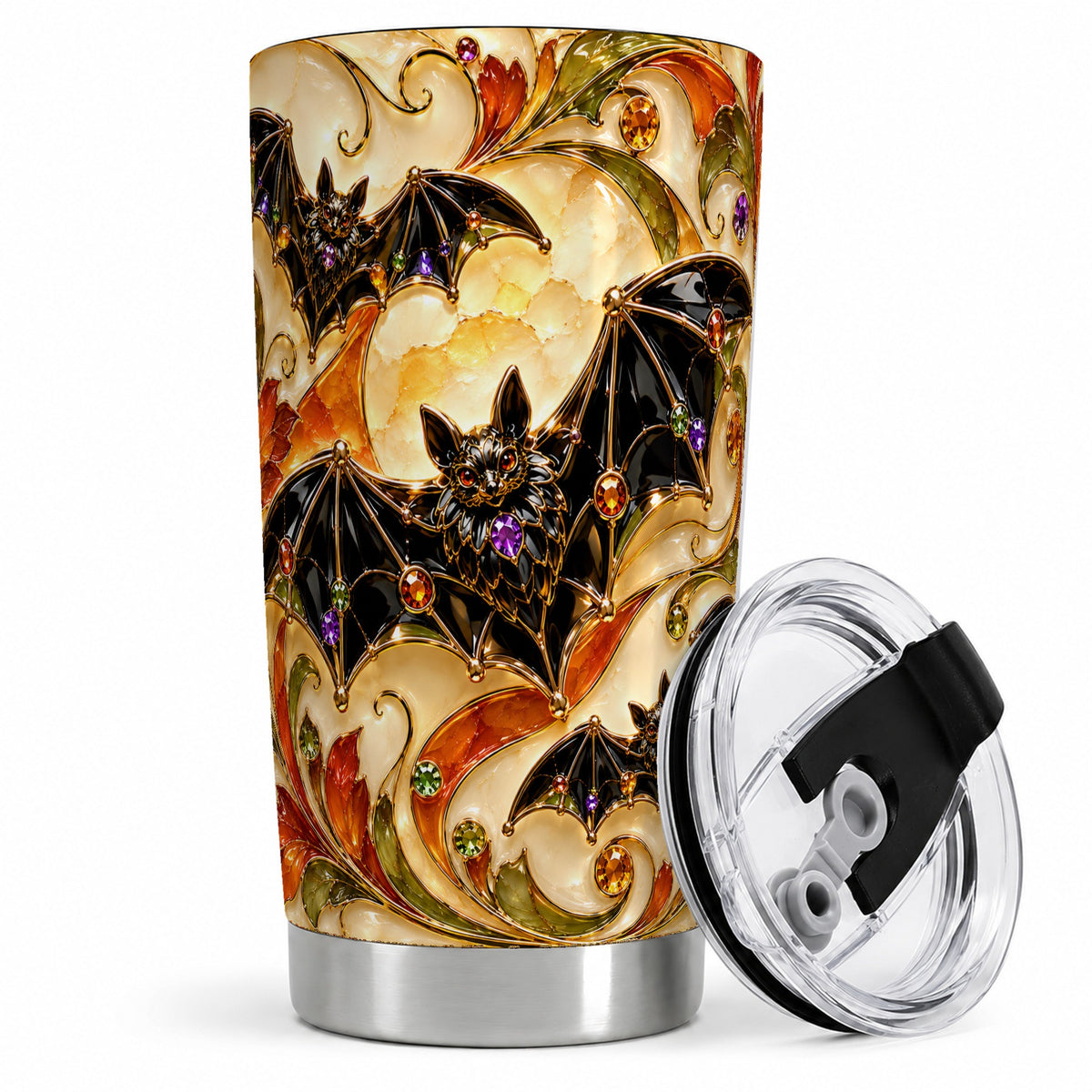 #pl[20oz|Steel] Autumn Bat 20oz Tumbler, Gothic Fall Vine Artwork for Halloween Fans