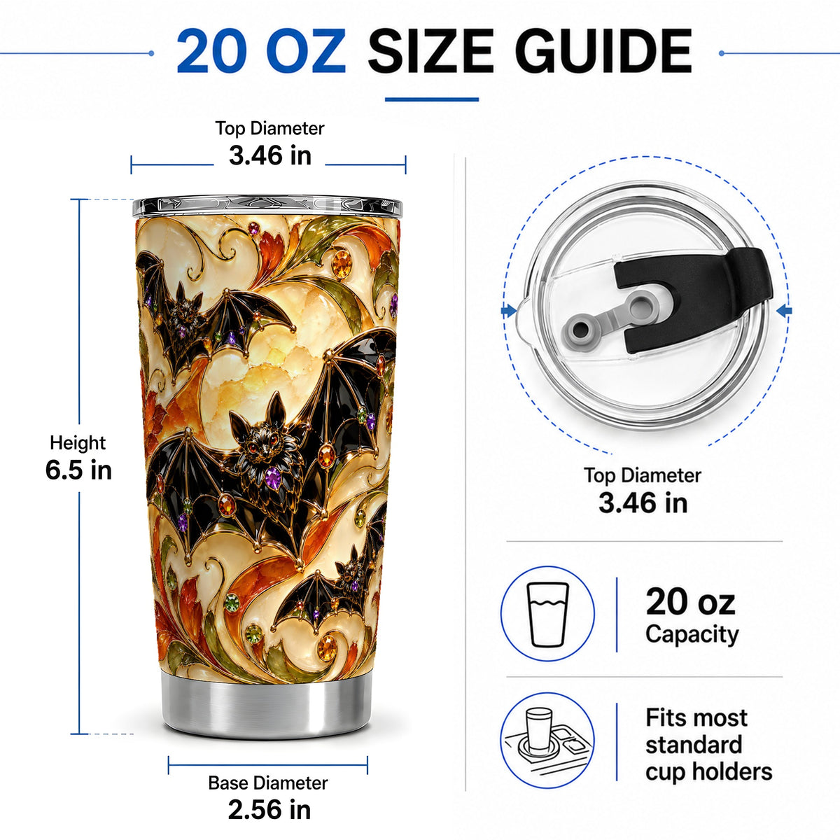 #pl[20oz|Steel] Autumn Bat 20oz Tumbler, Gothic Fall Vine Artwork for Halloween Fans