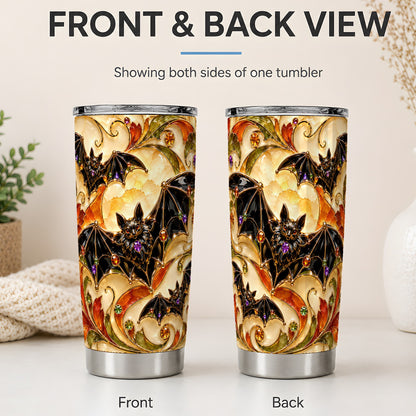 #pl[20oz|Steel] Autumn Bat 20oz Tumbler, Gothic Fall Vine Artwork for Halloween Fans