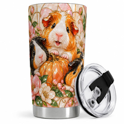 #pl[20oz|Steel] Fall Guinea Pig 20oz Tumbler, Pumpkin Floral Artwork for Pet Lovers