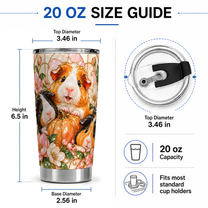 #pl[20oz|Steel] Fall Guinea Pig 20oz Tumbler, Pumpkin Floral Artwork for Pet Lovers