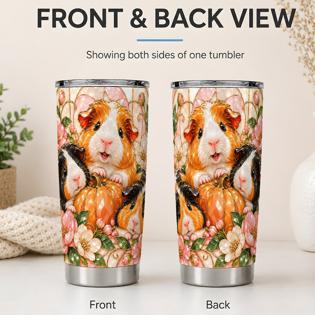#pl[20oz|Steel] Fall Guinea Pig 20oz Tumbler, Pumpkin Floral Artwork for Pet Lovers
