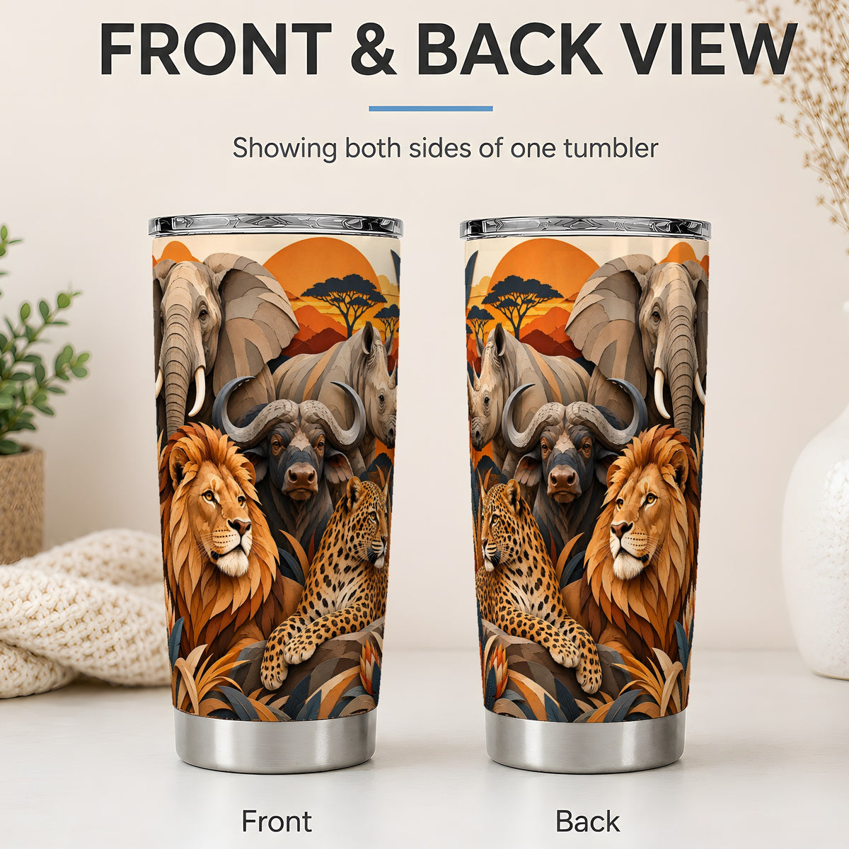 #pl[20oz|Steel] Safari Wildlife 20oz Tumbler, African Animal Artwork for Nature Fans