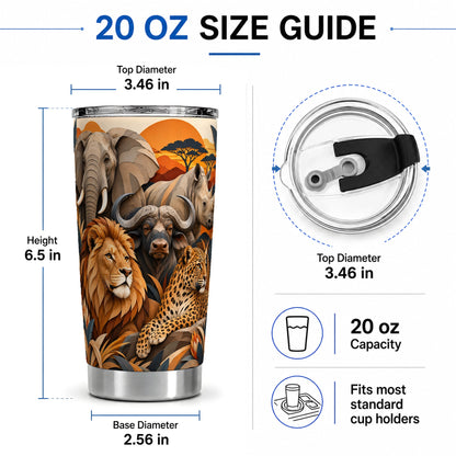 #pl[20oz|Steel] Safari Wildlife 20oz Tumbler, African Animal Artwork for Nature Fans