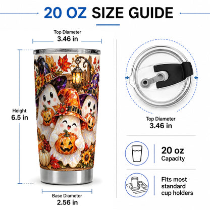 #pl[20oz|Steel] Cute Halloween Ghost 20oz Tumbler, Witch Hat Pumpkin Art for Ghost Fans