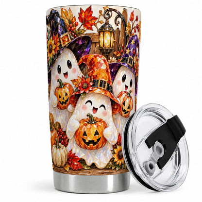 #pl[20oz|Steel] Cute Halloween Ghost 20oz Tumbler, Witch Hat Pumpkin Art for Ghost Fans