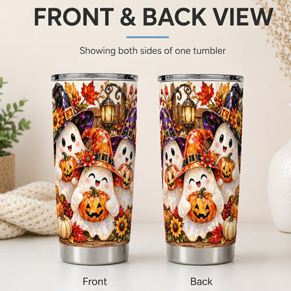 #pl[20oz|Steel] Cute Halloween Ghost 20oz Tumbler, Witch Hat Pumpkin Art for Ghost Fans