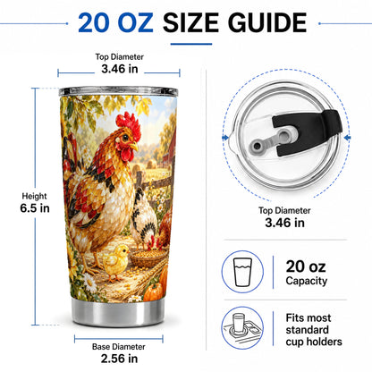 #pl[20oz|Steel] Autumn Chicken Farm 20oz Tumbler, Sunflower Harvest Artwork