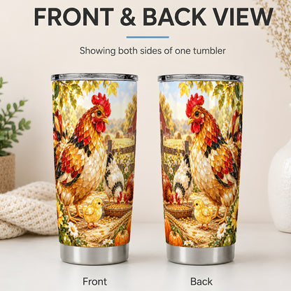 #pl[20oz|Steel] Autumn Chicken Farm 20oz Tumbler, Sunflower Harvest Artwork