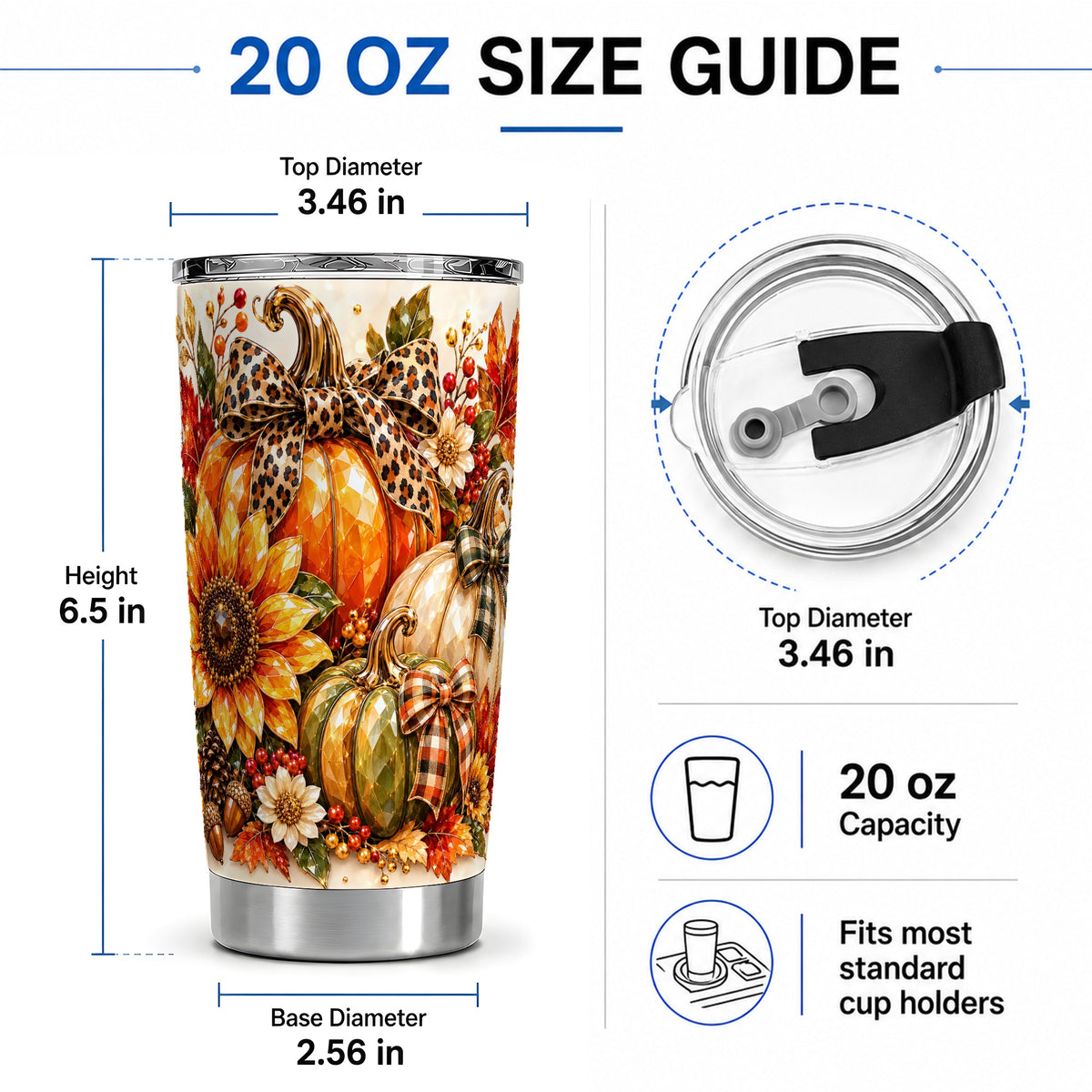 #pl[20oz|Steel] Fall Pumpkin Bow 20oz Tumbler, Sunflower Harvest Artwork