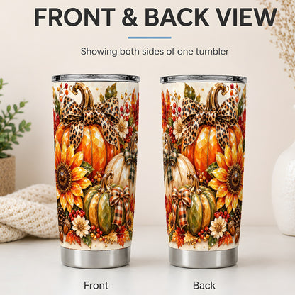 #pl[20oz|Steel] Fall Pumpkin Bow 20oz Tumbler, Sunflower Harvest Artwork