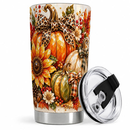 #pl[20oz|Steel] Fall Pumpkin Bow 20oz Tumbler, Sunflower Harvest Artwork