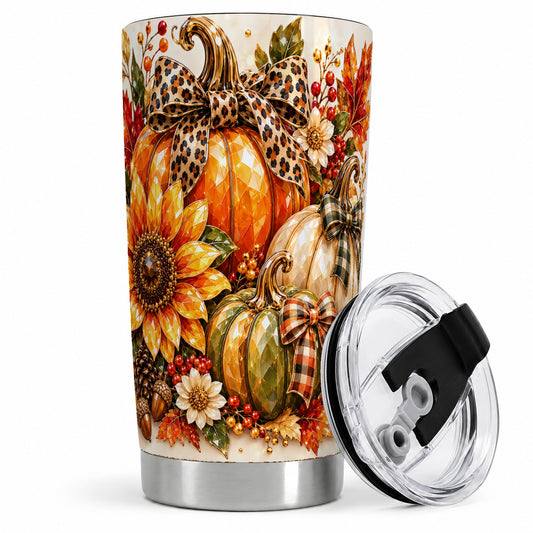 #pl[20oz|Steel] Fall Pumpkin Bow 20oz Tumbler, Sunflower Harvest Artwork
