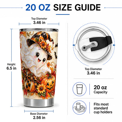 #pl[20oz|Steel] Cute Halloween Ghost 20oz Tumbler, Witch Hat Pumpkin Artwork