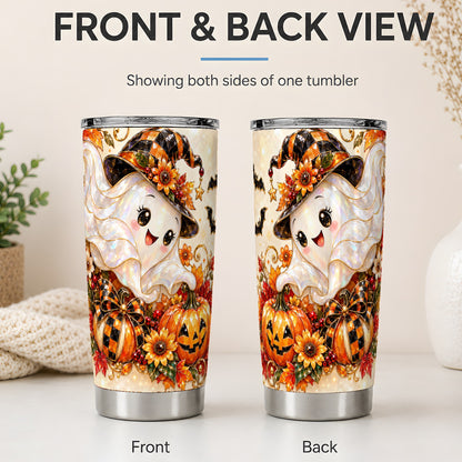 #pl[20oz|Steel] Cute Halloween Ghost 20oz Tumbler, Witch Hat Pumpkin Artwork