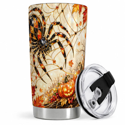 #pl[20oz|Steel] Halloween Spider Web 20oz Tumbler, Jack-O-Lantern Pumpkin Artwork