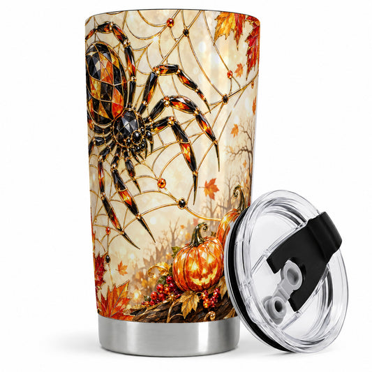 #pl[20oz|Steel] Halloween Spider Web 20oz Tumbler, Jack-O-Lantern Pumpkin Artwork
