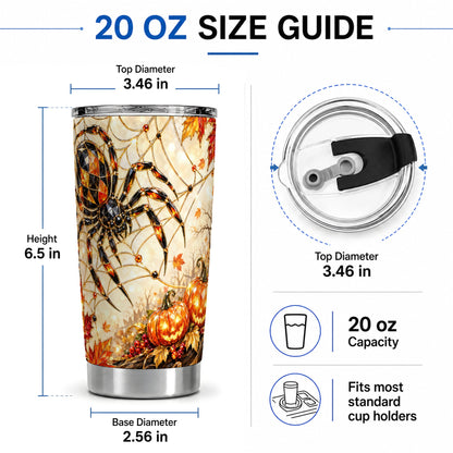 #pl[20oz|Steel] Halloween Spider Web 20oz Tumbler, Jack-O-Lantern Pumpkin Artwork