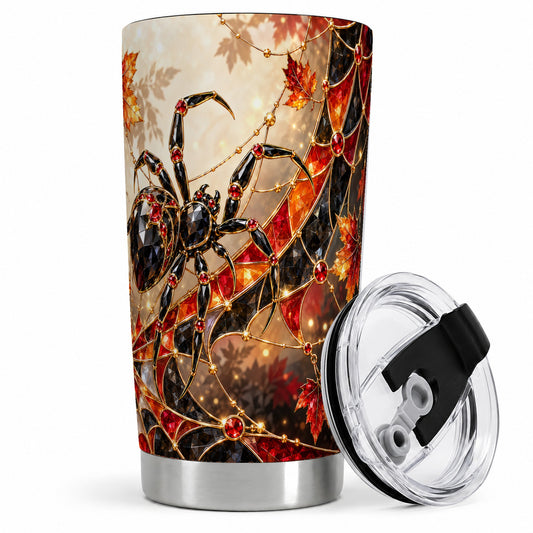 #pl[20oz|Steel] Halloween Spider Web 20oz Tumbler, Autumn Maple Leaf Artwork