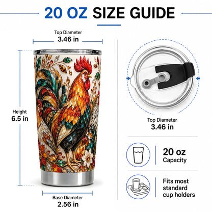 #pl[20oz|Steel] Autumn Chicken 20oz Tumbler with Rooster and Gemstone Style Artwork