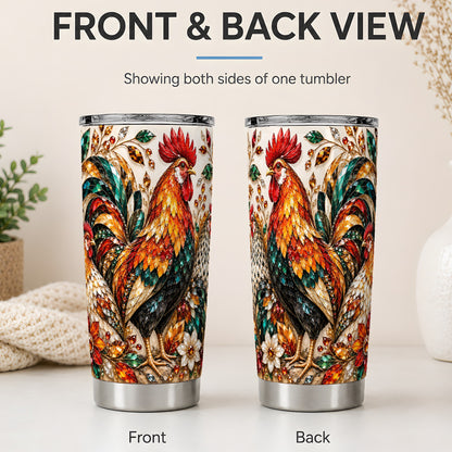 #pl[20oz|Steel] Autumn Chicken 20oz Tumbler with Rooster and Gemstone Style Artwork