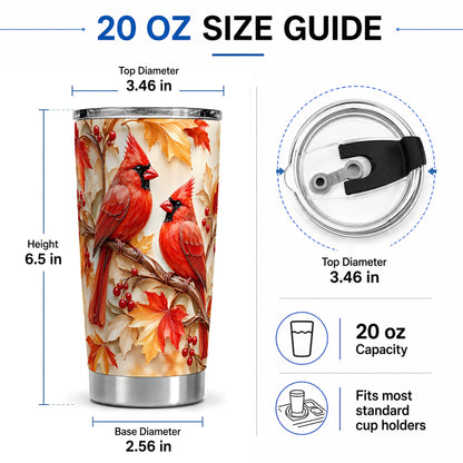 #pl[20oz|Steel] Autumn Cardinal 20oz Tumbler with Maple Leaves and Red Berry Artwork