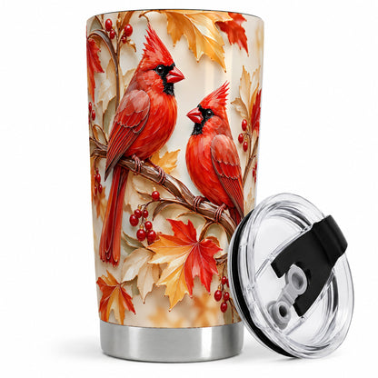 #pl[20oz|Steel] Autumn Cardinal 20oz Tumbler with Maple Leaves and Red Berry Artwork