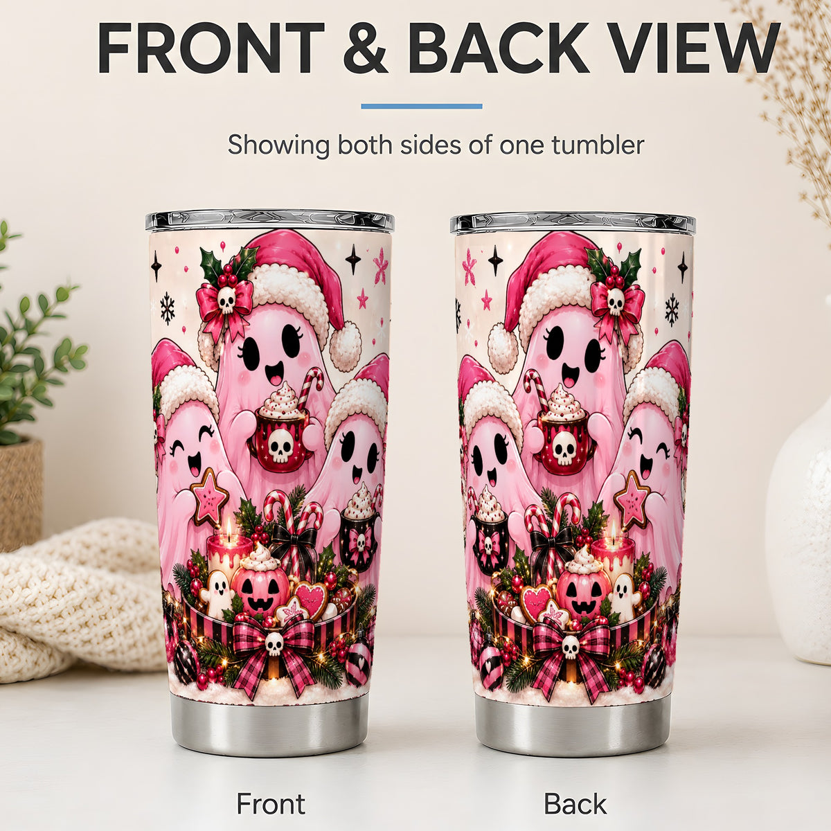 #pl[20oz|Steel] Pink Spooky Christmas Ghost 20oz Tumbler, Stainless Steel Drinkware