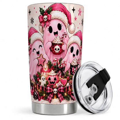 #pl[20oz|Steel] Pink Spooky Christmas Ghost 20oz Tumbler, Stainless Steel Drinkware