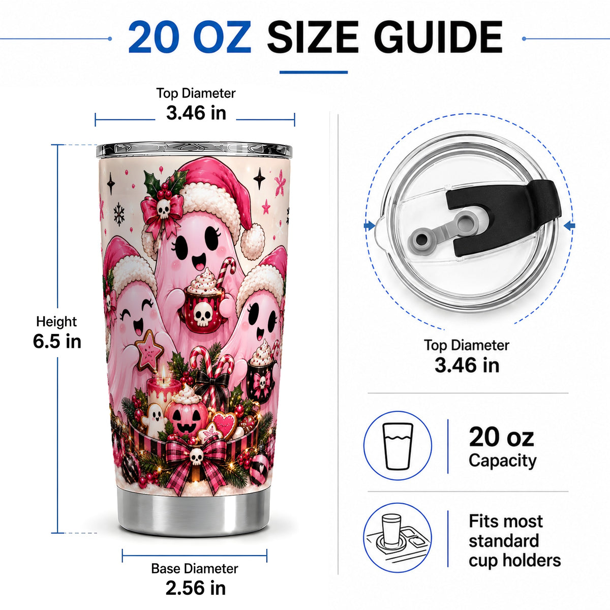 #pl[20oz|Steel] Pink Spooky Christmas Ghost 20oz Tumbler, Stainless Steel Drinkware
